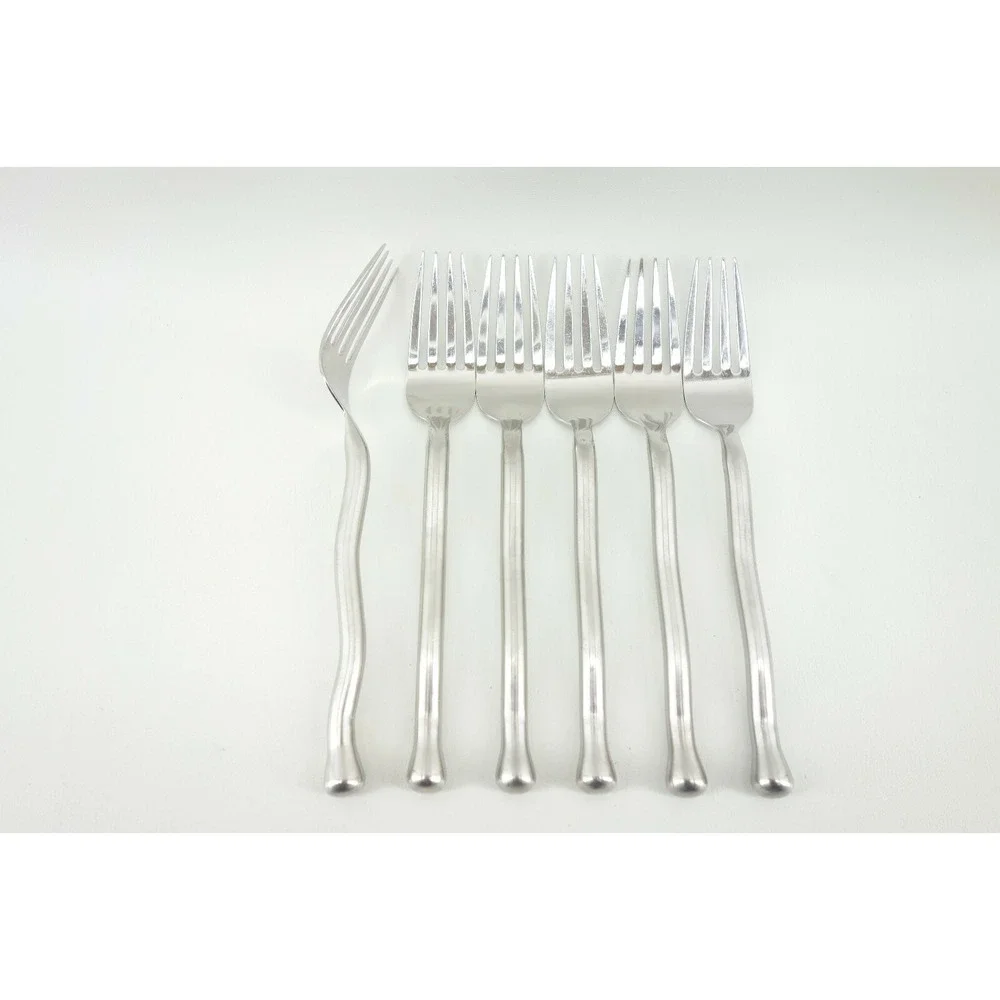 6 pc Gourmet Settings EXOTIQUE PLATINUM Stainless Steel Dinner Fork Lot‎